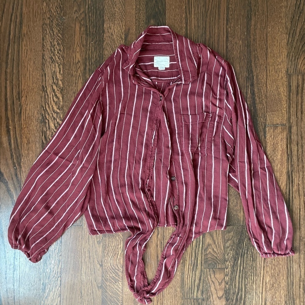 American eagle outfitters maroon striped button down top